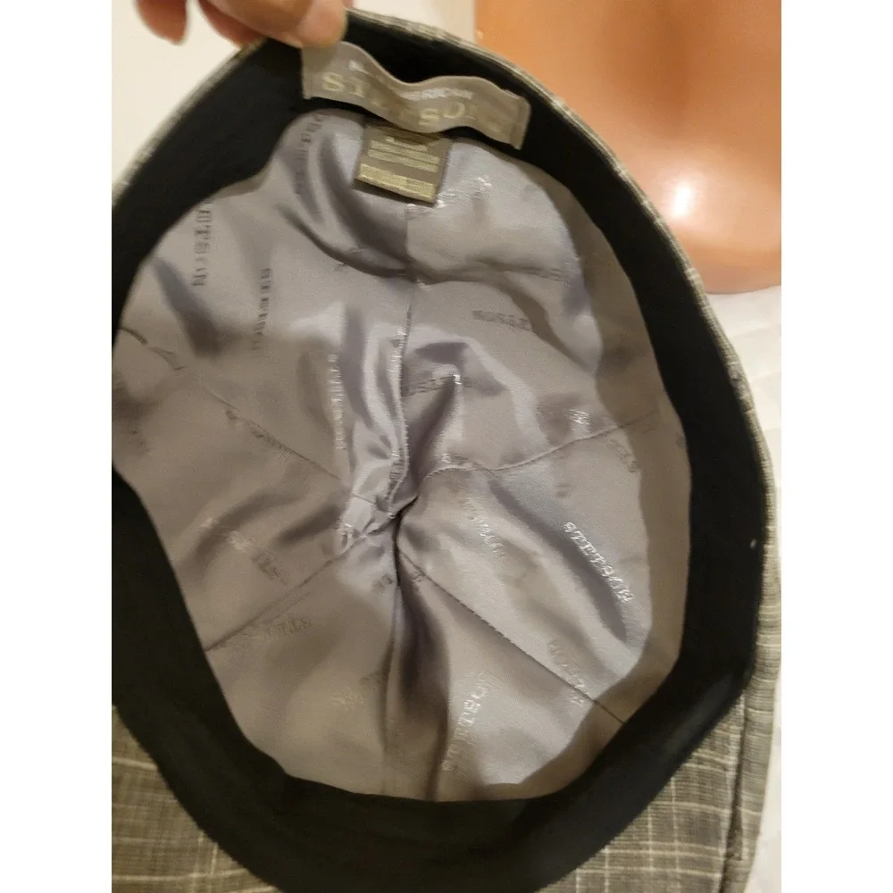 Stetson Mens Grey Plaid Flat Cap Driver Newsboy Hat Peaky Blinders Thomas Shelby